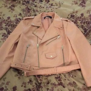 Bubblegum pink faux leather motorcycle jacket